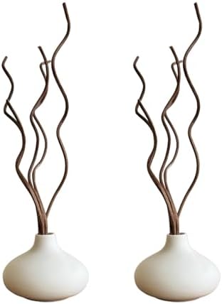 White Ceramic Vase Set of 2 with Rattan Reeds for Aromatherapy