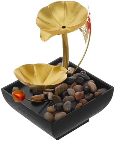 Alipis Indoor Tabletop Fountain with Golden Lotus Leaf and LED Light