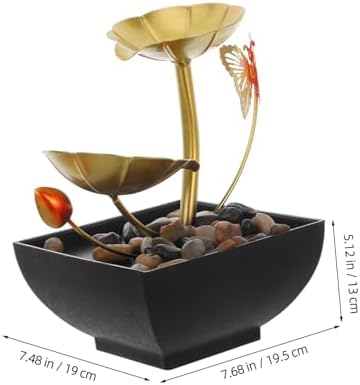 Alipis Indoor Tabletop Fountain with Golden Lotus Leaf and LED Light