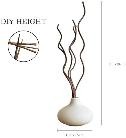 White Ceramic Vase Set of 2 with Rattan Reeds for Aromatherapy