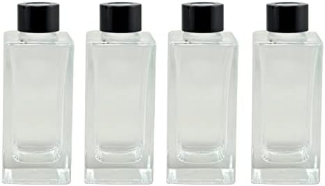Set of 4 Rectangle Glass Reed Diffuser Bottles with Black Caps