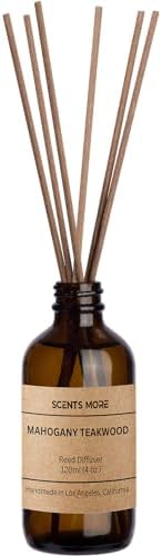 Mahogany Teakwood Reed Diffuser Set - 4oz Scented Fragrance Oil for Home Bedroom Bathroom