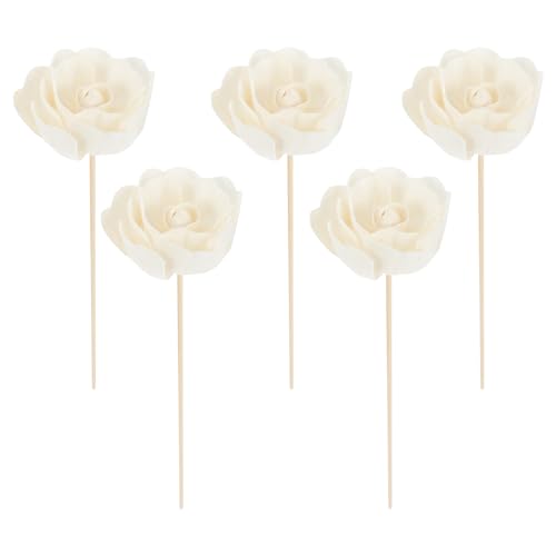Healifty 5 Pcs Wood Rattan Diffuser Sticks with Flower Shape Head