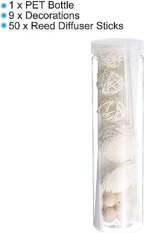 PATIKIL 10 Inch Reed Diffuser Sticks Set 50 Pack with White PET Bottle and Flower Decorations