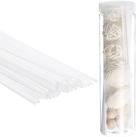 PATIKIL 10 Inch Reed Diffuser Sticks Set 50 Pack with White PET Bottle and Flower Decorations