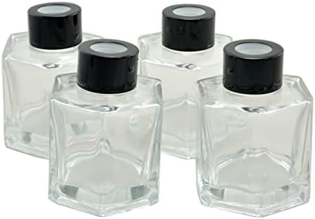 Set of 4 Hexagon Glass Essential Oil Bottles with Black Caps