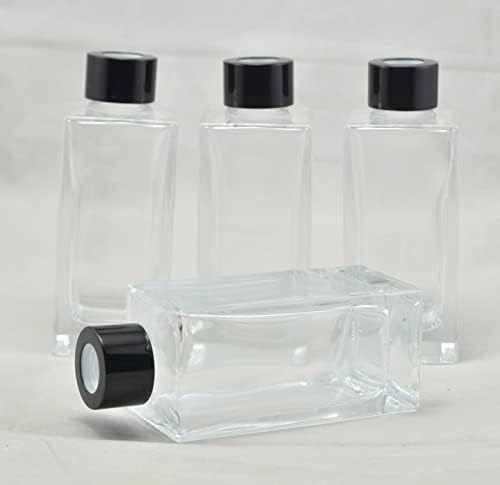 Set of 4 Rectangle Glass Reed Diffuser Bottles with Black Caps
