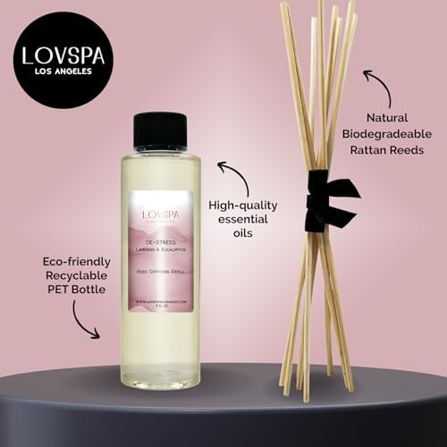 Lovspa De-Stress Lavender Eucalyptus Reed Diffuser Oil Refill with Reed Sticks