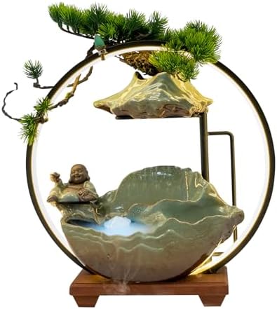 Tabletop Buddha Water Fountain with LED Light and Zen Decor