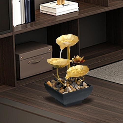 Gold 3 Tier Tabletop Water Fountain for Home Office Decor