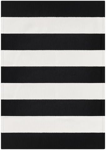 Black and White Striped Outdoor Rug 2x3 Cotton Woven