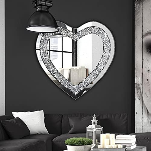 DMDFIRST Crystal Crush Diamond Heart Shaped Wall Mirror 20x20 Inch Frameless Decor Mirror
