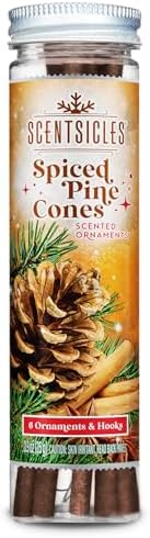 Scentsicles Spiced Pine Cones Scented Christmas Tree Ornaments - 1 Bottle 6 Sticks 1 Spray 4 Oz