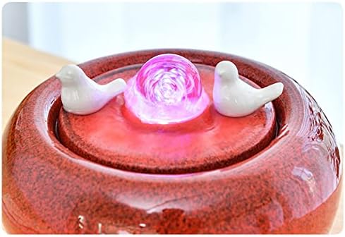 Red Ceramic Tabletop Water Fountain with LED Light