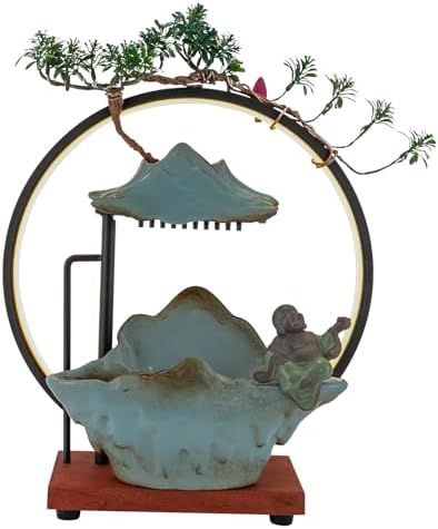 Tabletop Fountain with LED Ring Light and Incense Holder