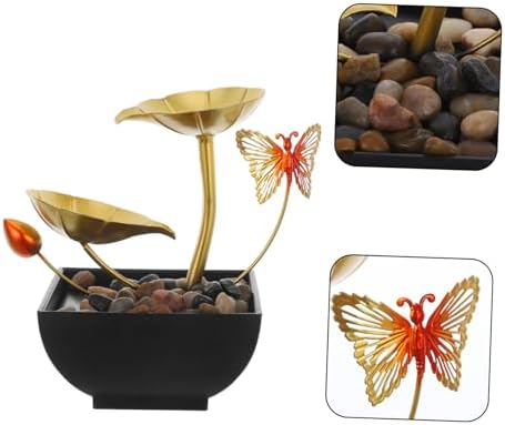 Alipis Indoor Tabletop Fountain with Golden Lotus Leaf and LED Light
