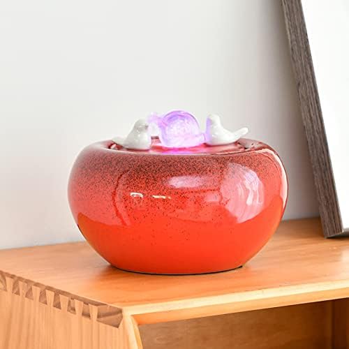 Red Ceramic Tabletop Water Fountain with LED Light