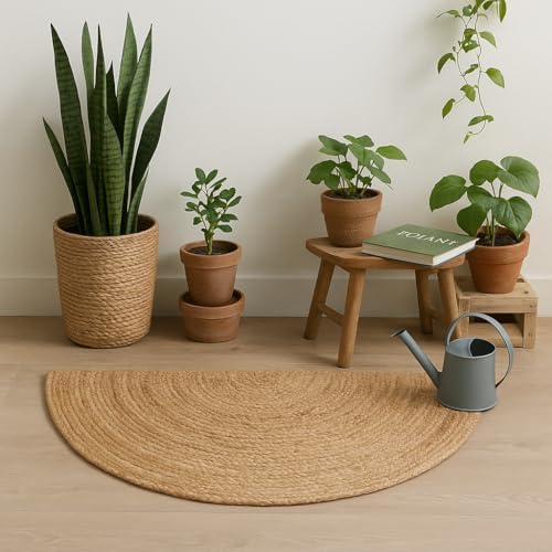 Handwoven Jute Half Moon Entryway Rug 18x36 inch