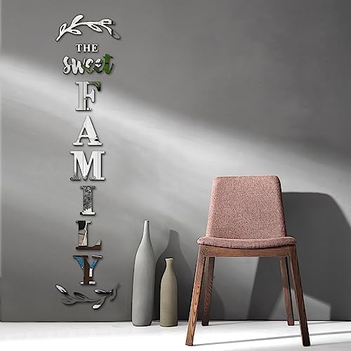 Home Wall Decor Family Letter Signs with Mirrors Stickers - Silver 68 X 18 in