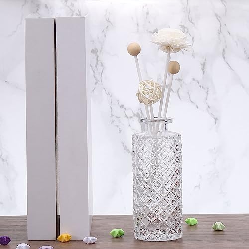 PATIKIL 10 Inch Reed Diffuser Sticks Set 50 Pack with White PET Bottle and Flower Decorations