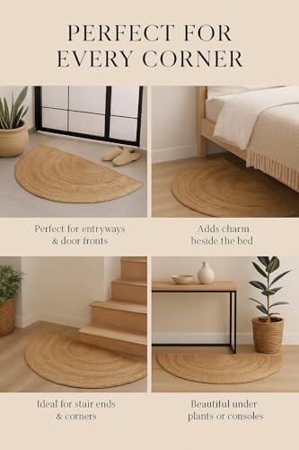 Handwoven Jute Half Moon Entryway Rug 18x36 inch