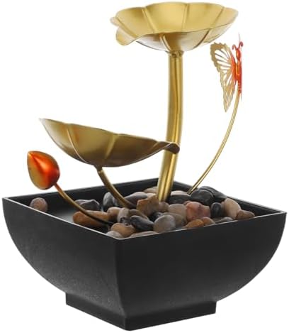 Zerodeko Leaf Indoor Tabletop Fountain with LED Light and River Rocks for Home Office Bedroom Decor