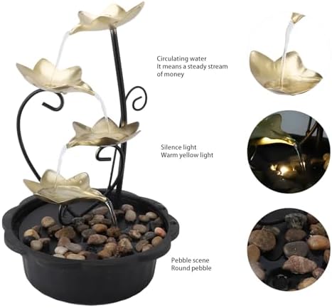 Tabletop Fountain with LED Light and 3-Tier Waterfall Design