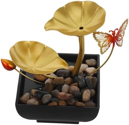 Golden Lotus Waterfall Tabletop Fountain for Indoor Decor