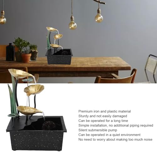 Iron Tabletop Fountain with LED Lights - Quiet Waterfall for Home Office Decor