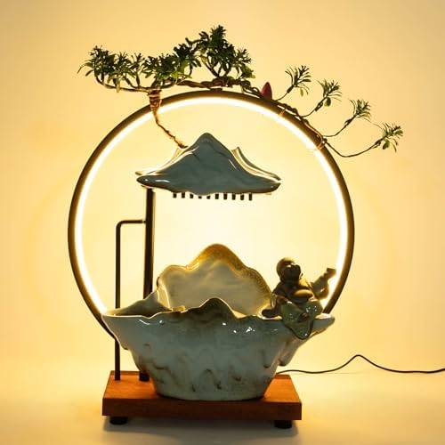Tabletop Fountain with LED Ring Light and Incense Holder