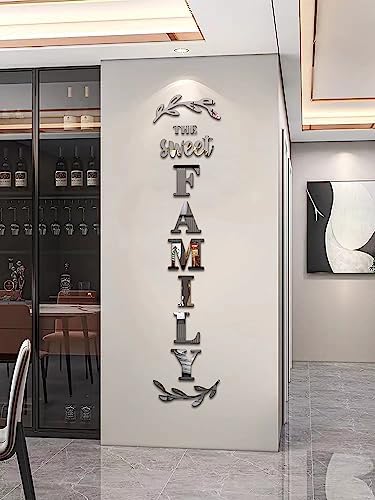 Home Wall Decor Family Letter Signs with Mirrors Stickers - Silver 68 X 18 in