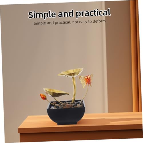 Alipis Indoor Tabletop Fountain with Golden Lotus Leaf and LED Light