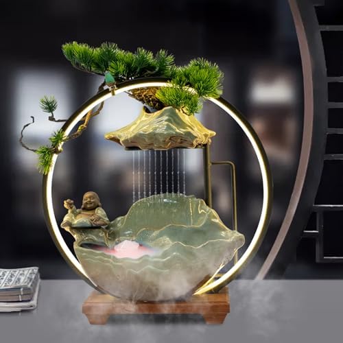 Tabletop Buddha Water Fountain with LED Light and Zen Decor