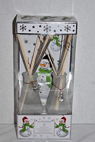 2pc Frosted White Glass Bottles with Snowman Charms Winter Wonderland Scent Reed Diffusers Set