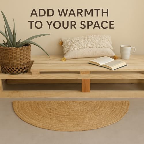 Handwoven Jute Half Moon Entryway Rug 18x36 inch
