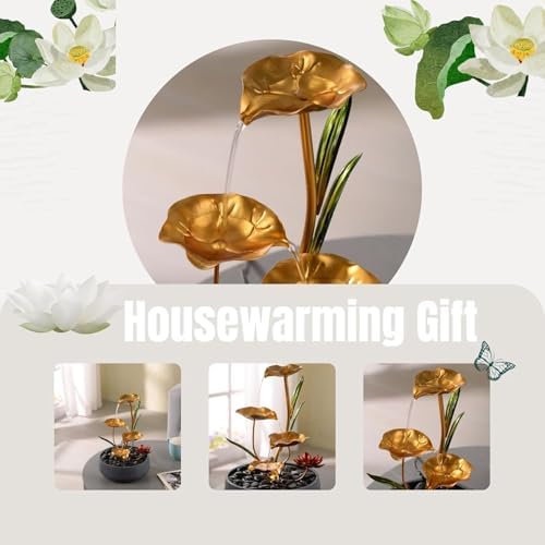 TRV Tabletop Fountain with Golden Flowers and River Rocks