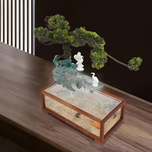 Porkke Spreading Fish Tank Flowing Ornament Desktop Fountain with LED Light and Atomizer for Home Office Decor