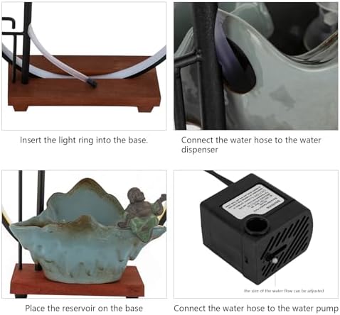 Tabletop Fountain with LED Ring Light and Incense Holder