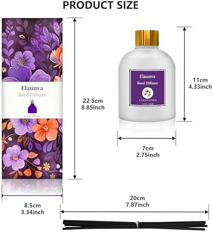 Elaunva Clean Linen Reed Diffuser Set 67fl oz with 8 Sticks