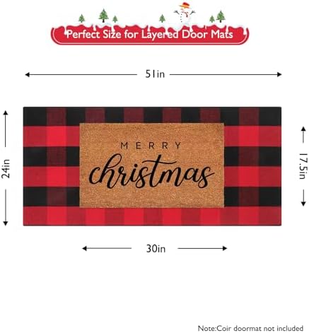Sungea Christmas Door Mat 24x51 Red Black Buffalo Plaid Outdoor Rug