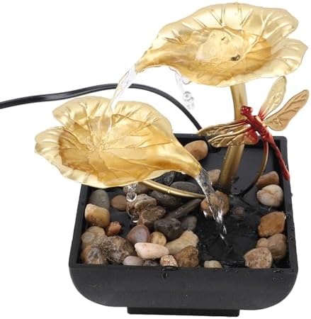 PerGar Lotus Leaf Dragonfly Fountain Water Decor for Home Office