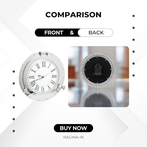 Nagina International Silver Lined Nautical Porthole Wall Mirror Clock 15 Inches