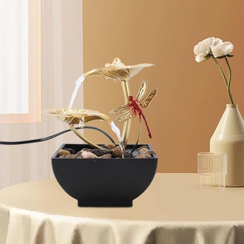 PerGar Lotus Leaf Dragonfly Fountain Water Decor for Home Office