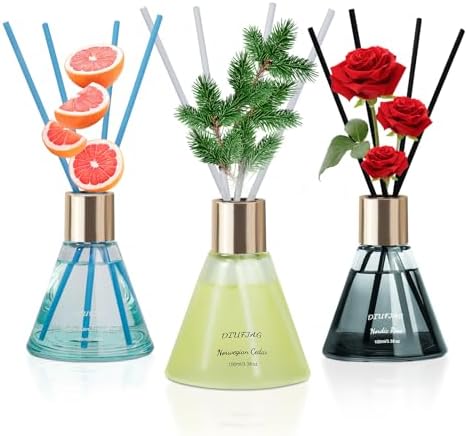 3 Pack 100ml Reed Diffusers with 24 Fiber Sticks Rose Cedar Grapefruit Room Fragrance