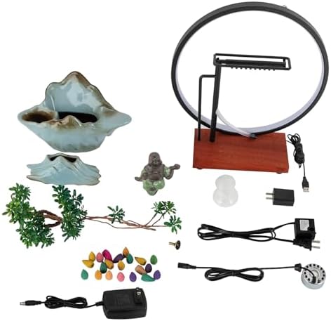 Tabletop Fountain with LED Ring Light and Incense Holder