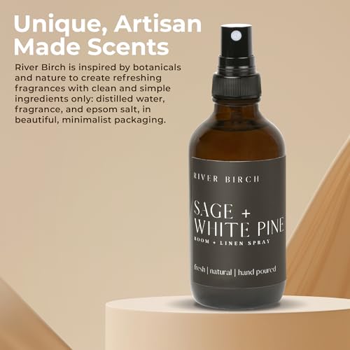 River Birch Luxury Linen Room Spray - Sage White Pine 4 oz Glass Bottle
