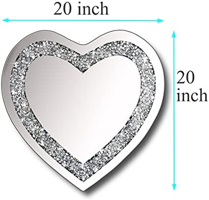 DMDFIRST Crystal Crush Diamond Heart Shaped Wall Mirror 20x20 Inch Frameless Decor Mirror