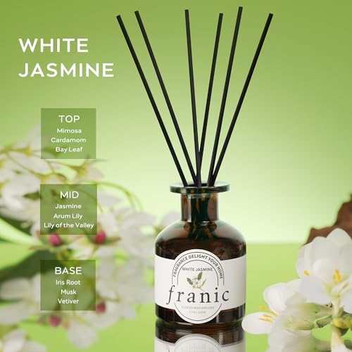 FRANIC Reed Diffuser Set - White Jasmine 37 oz with 6 Sticks