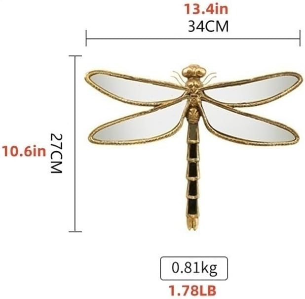 Dragonfly Wall Decor Resin Mirror Gold Handmade Retro Style 134x106in