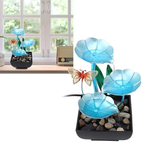 Tabletop Fountain with LED Light and USB Pump for Home Office Decor